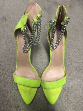 Charlotte Rousse Neon Lime Green Ankle Sandals Pointed Toe Heels  Size 9